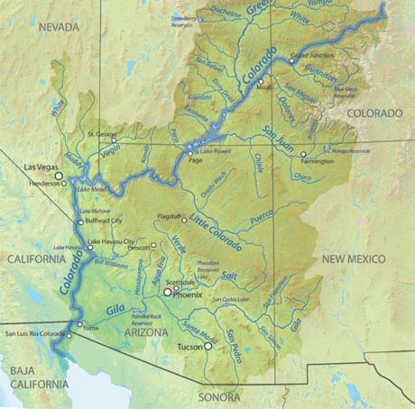 Colorado River Map Showing Its Source and End